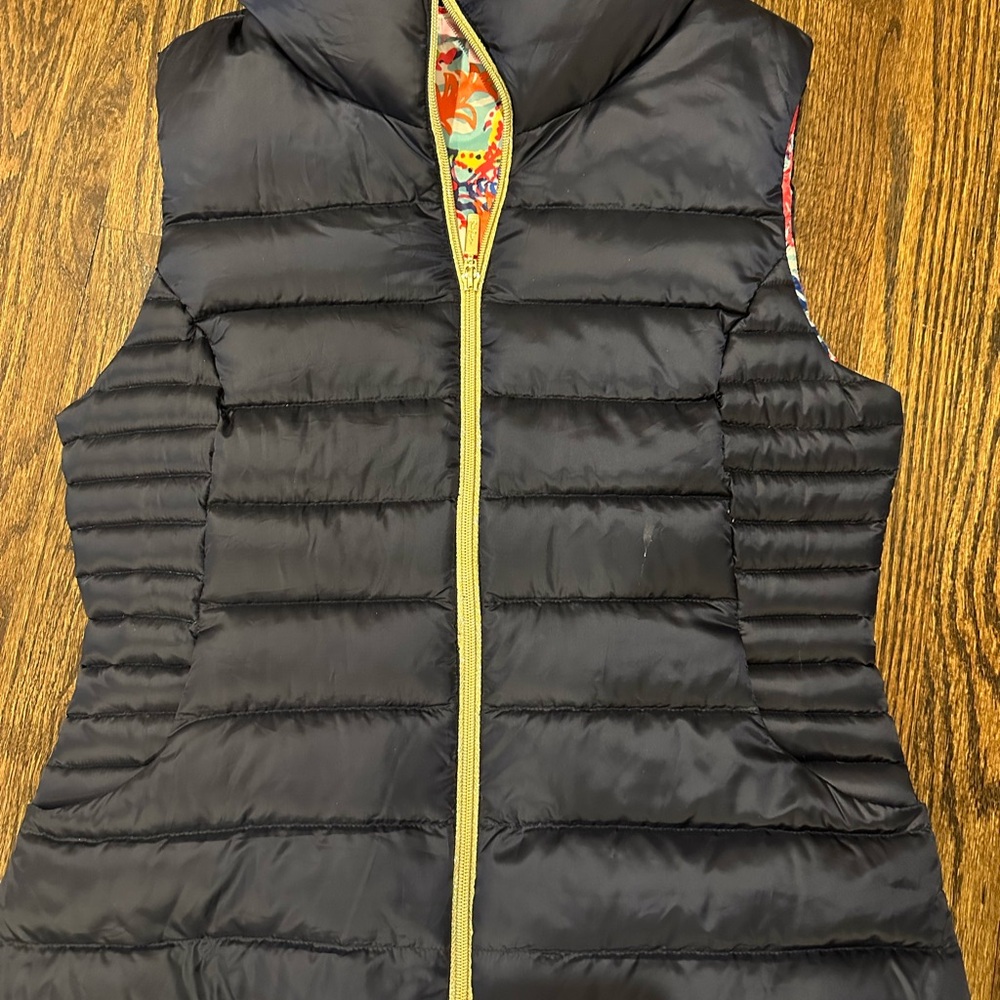 Chic Navy  Puffer Vest with Gold Accents NWOT